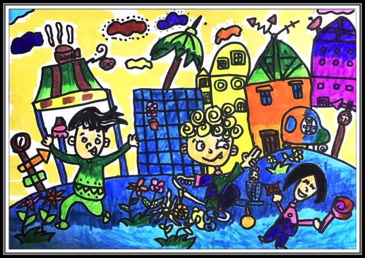 希望美术教育儿童绘画作品:放学途中