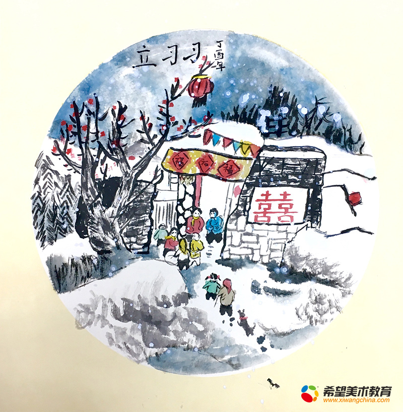 少儿美术作品-新年到图