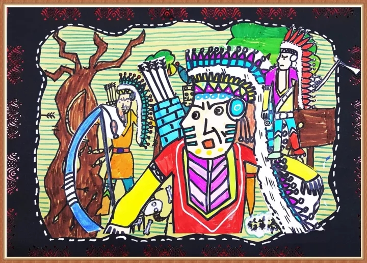 儿童美术作品 印第安部落