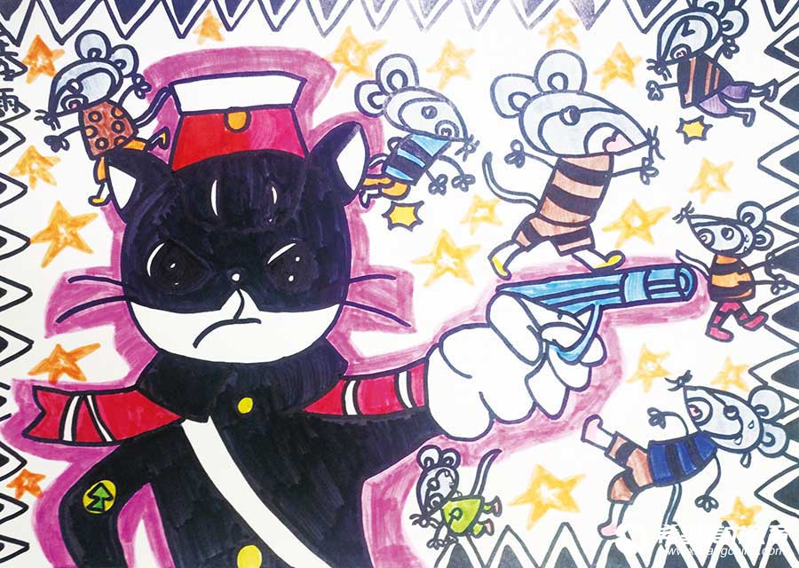 希望美术教育少儿美术作品黑猫警长