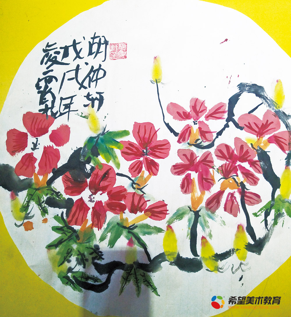 希望美术学生国画作品凌霄花