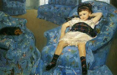 《皮蓝色沙发上的小女孩》