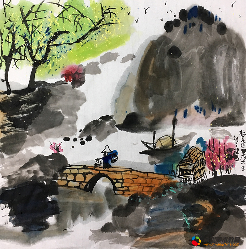 少儿美术作品-春色