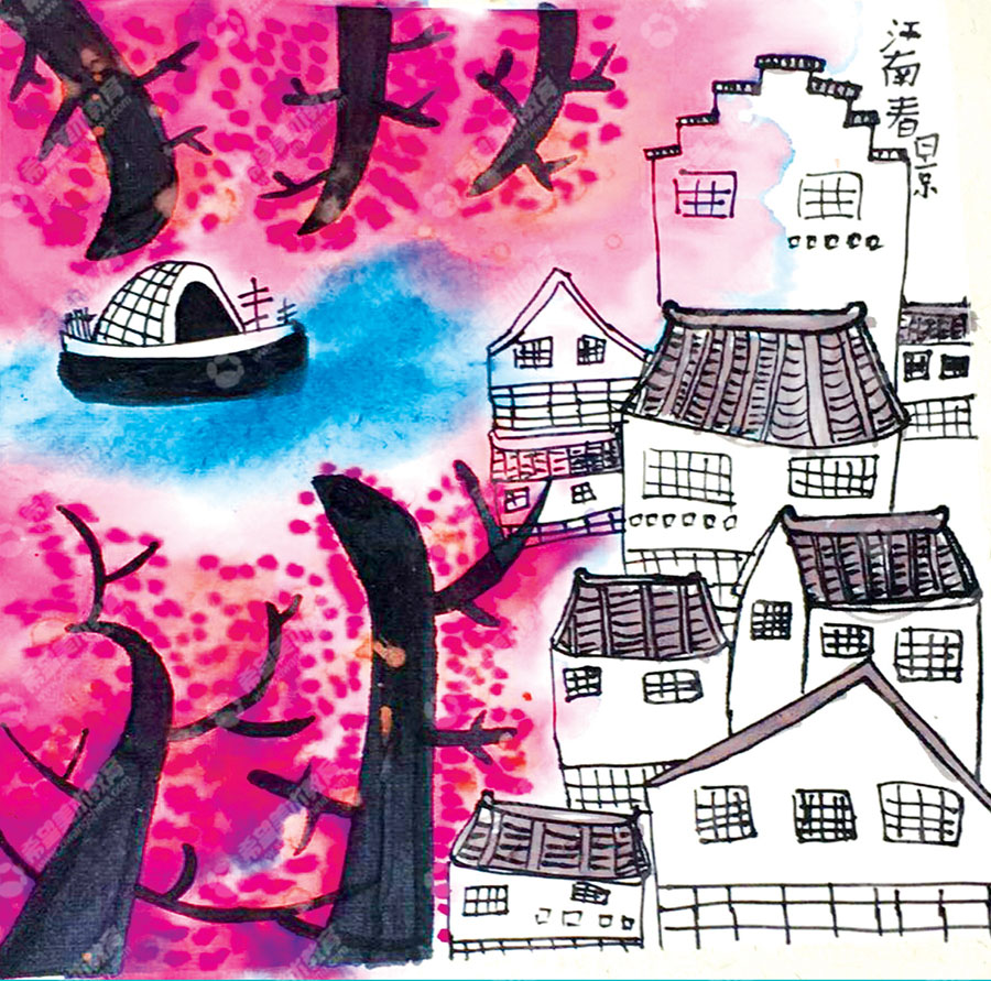 希望美术小画家刘婧涵作品《江南水乡》