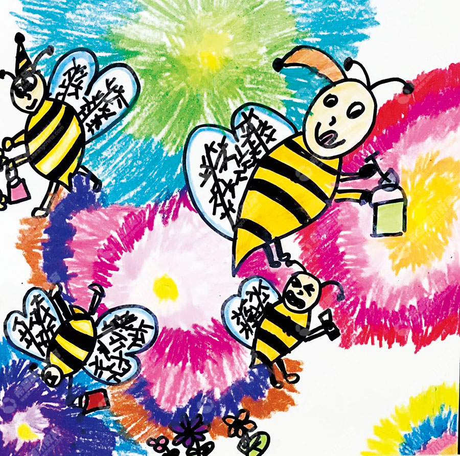 希望美术教育小画家吕一诺作品《花丛中的小蜜蜂》