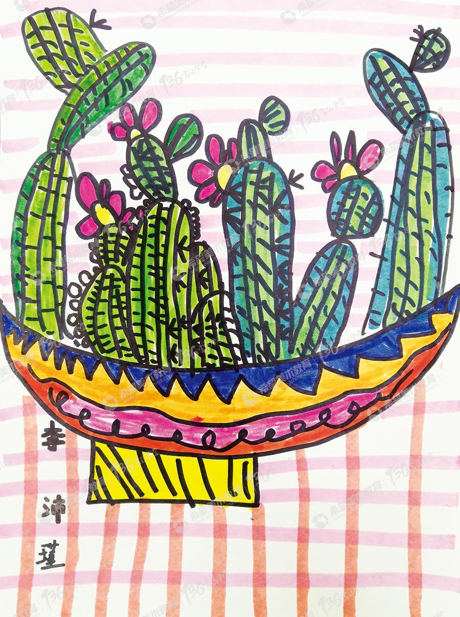 儿童美术作品《仙人掌》