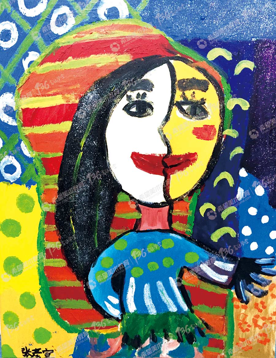 再现毕加索：西班牙绘画大师毕加索的名言：追求像孩子一样绘画。不是写实，不是像或准，而是像彦宣画中体现的一样，放松的笔触、浓烈的颜色、尽情的挥洒…….jpg